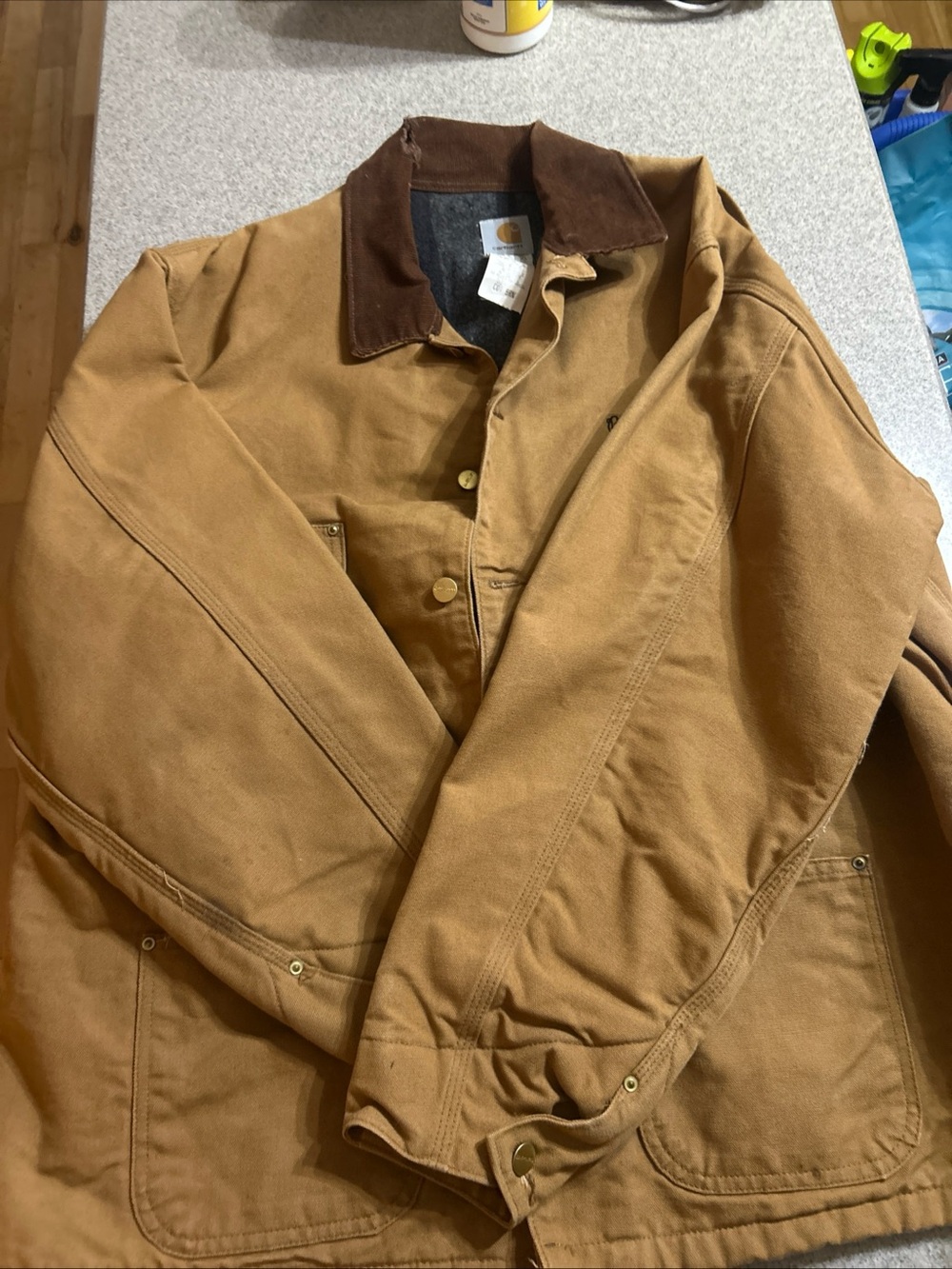 Vintage Carhartt C01 BRN Canvas Blanket Lined Chore Jacket Size 52